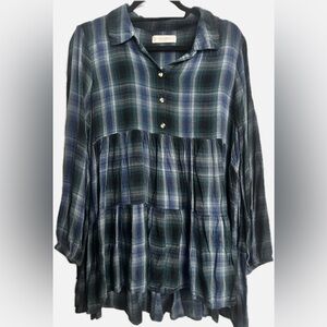 Lucky Brand Blue and Green Flannel Top